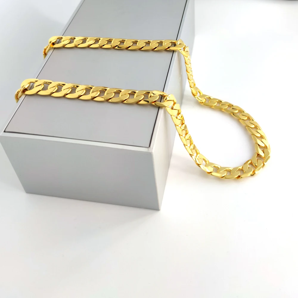 

Men's 24 k Solid Fine Gold GF Necklace SQUARE CURB Link Chain Xmas Son Dad logo grave Stamp 24 carat sur le bijoux HEAVY 12MM