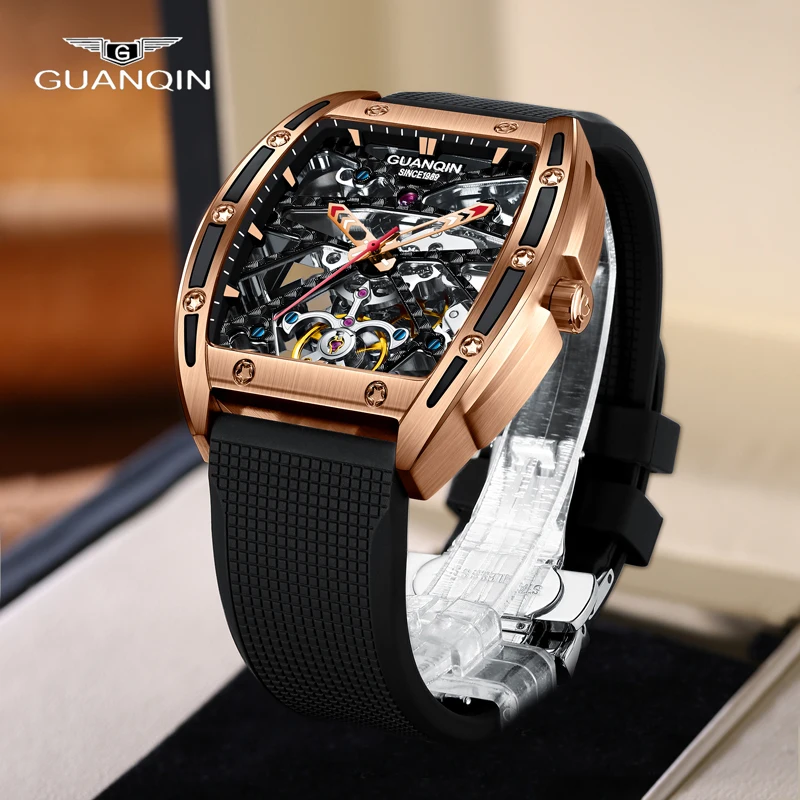 

GUANQIN 2021 New Tonneau Automatic Watch for Men Sapphire Luminous Waterproof Skeleton Watches Top Brand Luxury Montre Homme