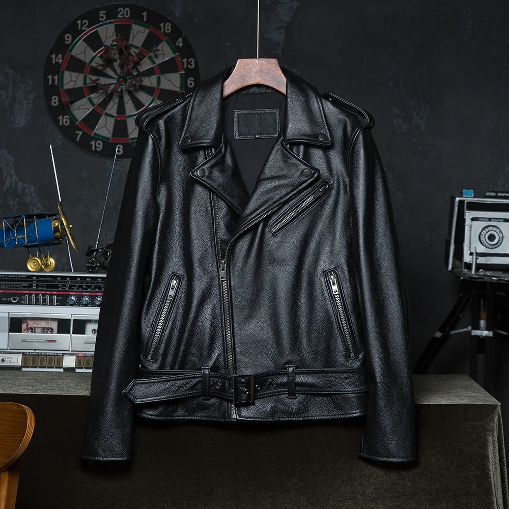 

Motorcycle Coat Men Genuine Leather Jacket 100% Natural Cowhide Men's Clothing Asian Size M-6XL Wholesale Drop Shipping