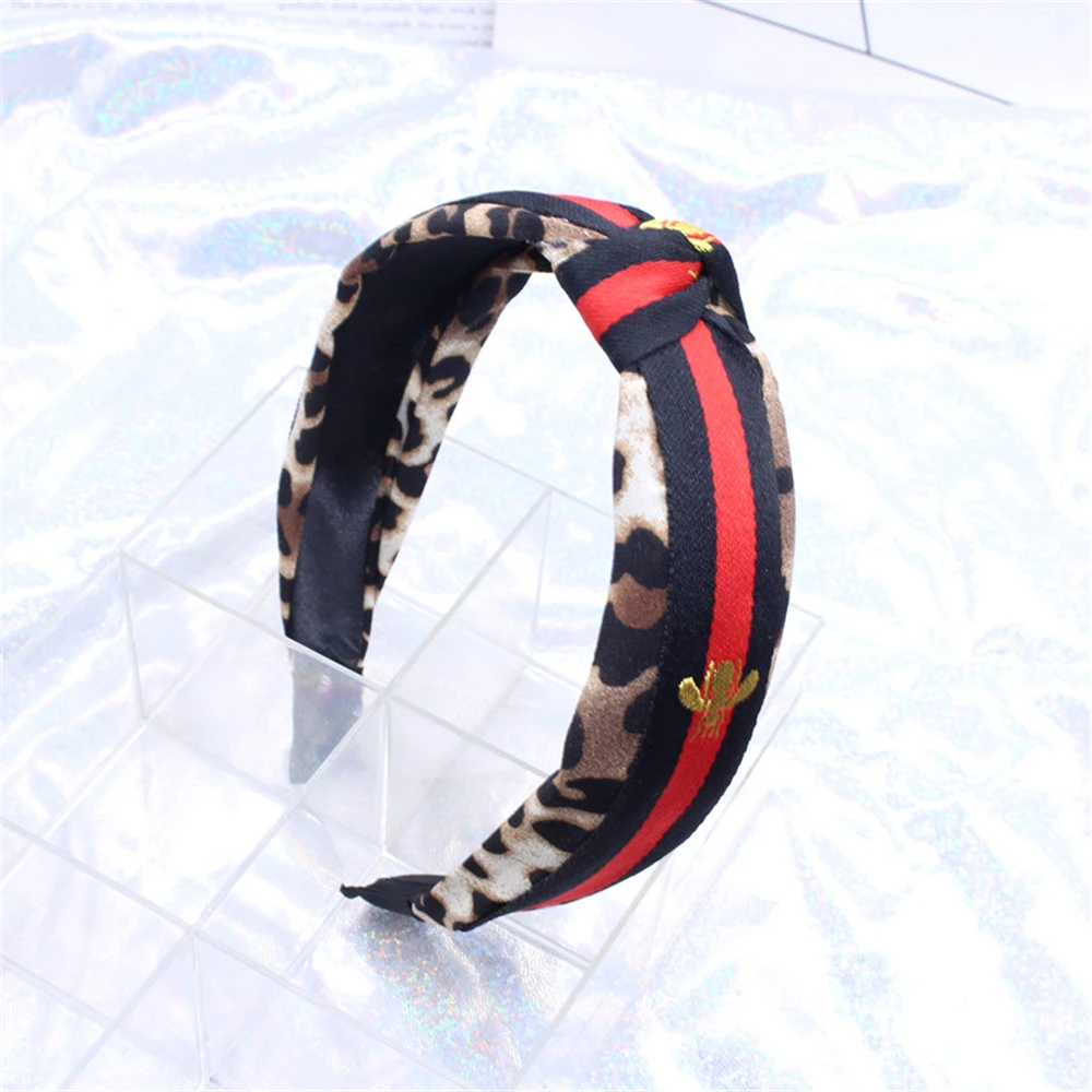 

New Ribbon Striped Bee Leopard Grain Headband Wide Knotted Hairband For Women Girls Headwear Hair Hoop Jewelry Accessories