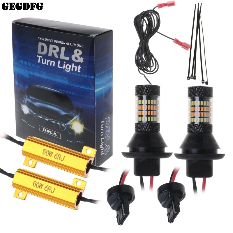 

2pc Car Lamp T20 7440 96-LED 3014 50W Dual-Color Switchback LED DRL Turn Signal Light Kit