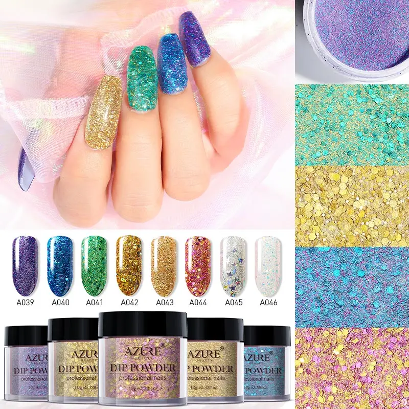 Лазурный красивый голографический Dip порошок для дизайна ногтей градиентный