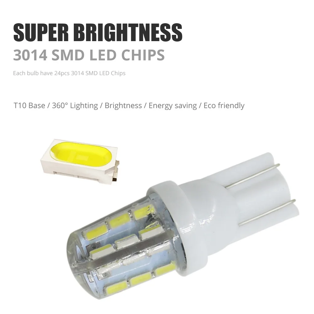 

T10 Silicone 3W High Power 24smd3014 Side Lamp Instrument Lamp License Plate Lamp Compartment Lamp Car Accessories Car Led Light