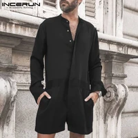 incerun handsome well fitting mens fashion long sleeve onesies solid color comeforable junmpsuits bib pants overalls s 5xl 2022
