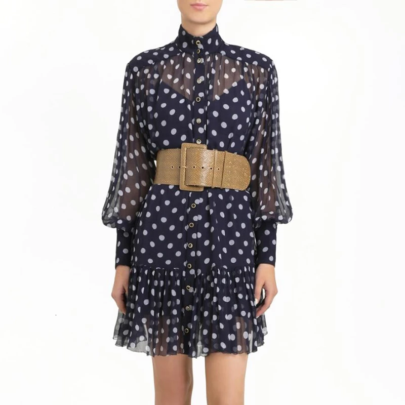 CHICEVER/платье в горошек с бантом женское платье со стоячим воротником и