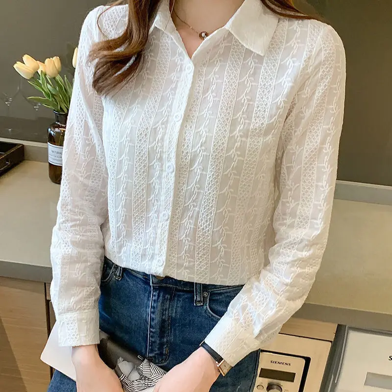 Women Embroidery Casual Shirts Dress Elegant White Blouses Long Sleeve Oversized Vintage Fashion Top 2022 Youth Ladies Clothing