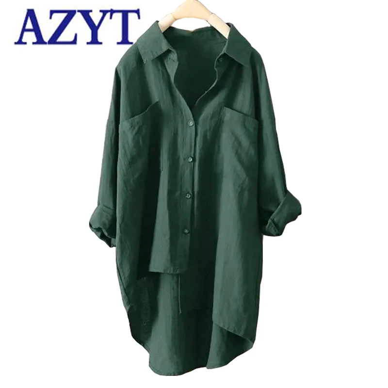 

AZYT Casual Solid Oversized Cotton Linen Women's Blouse 2021 Spring Autumn Plus Size 3XL Buttons Shirt Female Casual Blusas Tops