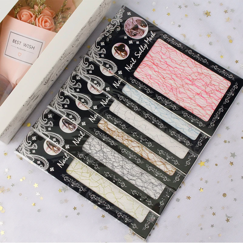 3D сетчатая Золотая Серебряная тонкая лента для ногтей Наклейка шелковая фольга