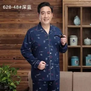 Кардиган, пижама для мужчин, набор, хлопок, весна, Пижама для мужчин, одноцветная, с длинным рукавом, пижама для мужчин, осень, с отложным воротником, Пижама для мужчин, L, XL, XXL, XXXL - Цвет: men pyjama Blue
