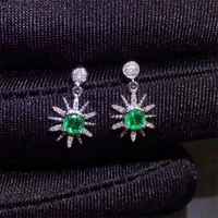 natural columbia emerald gemstone flower stud earrings real 925 silver earrings fine charm jewelry for women