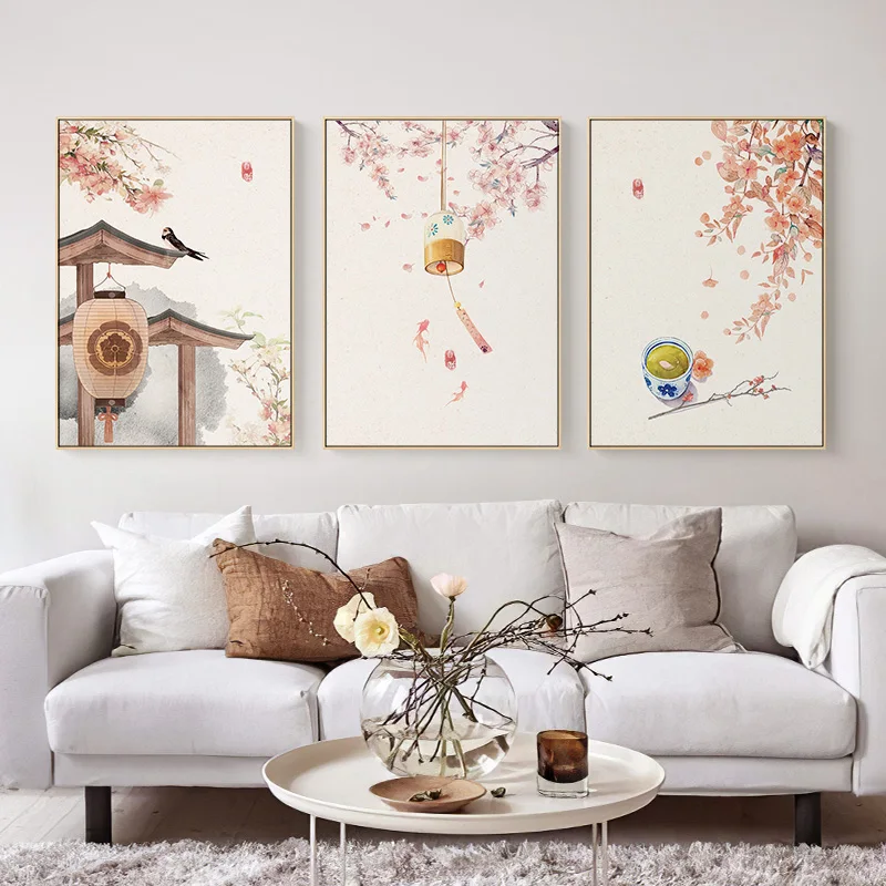 

Плакаты в китайском стиле, цветы, деревья и Китайская Картина на холсте, настенные картины для гостиной, домашний декор