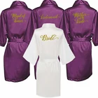 Халат женский атласный из шелка, фиолетовый банный халат для невесты, для вечеринки невесты, для командвечерние матери, для душа, подарок подруге невесты, свадебная короткая одежда