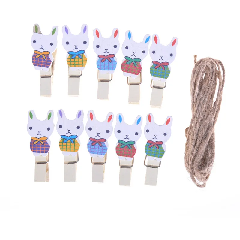 

10pcs Mini Unicorn Sea Fish Cat Wooden Clips With Hemp Rope Nice Food Clip Kawaii Wood Paper Clip For Bag Students' DIY Tools