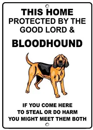 

Warning Sign Bloodhound Dog Home Protected by Good Lord Road Sign Business Sign Aluminum Metal Tin Sign