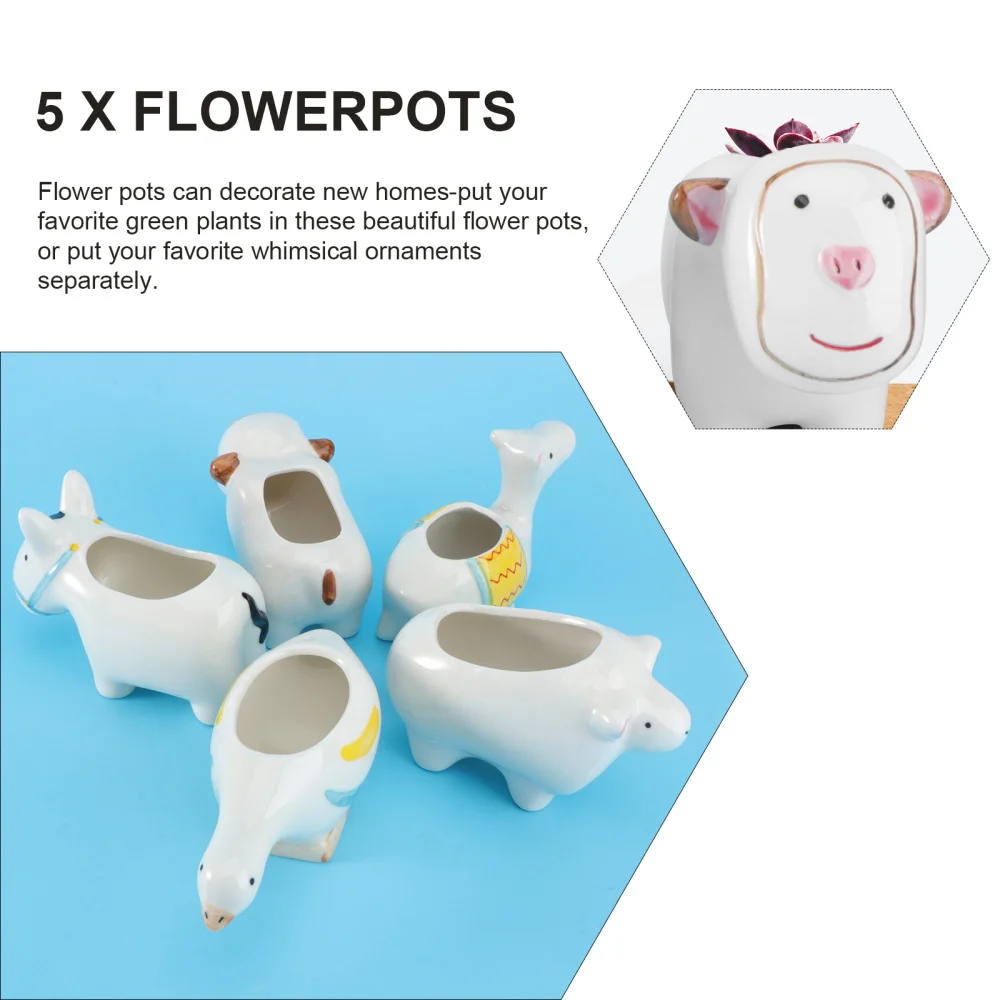 

5pcs Animal Desktop Balcony Flowerpot Succulent Flower Ceramic Plant Container