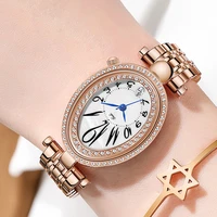 fashion luxury rose gold watches women oval unique casual dress watch for lady elegant stainless steel quartz female clock