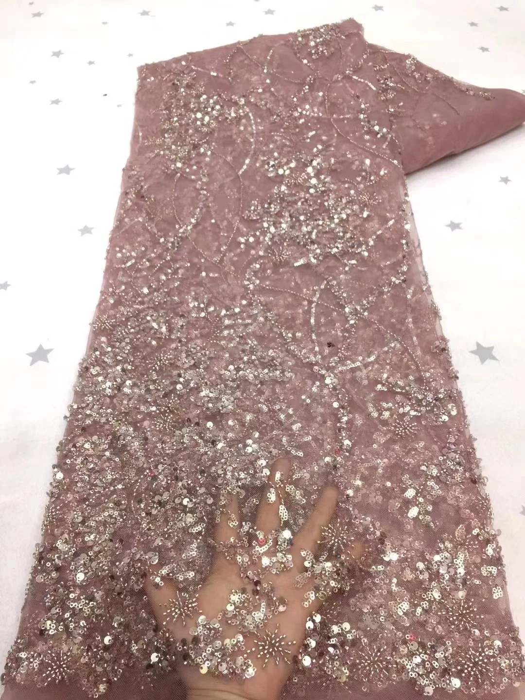 

Hand Made Beaded Lace Fabric Embroidery Sequins onion Color Elegant French Nigerian Latest Design Style High Quality New Style