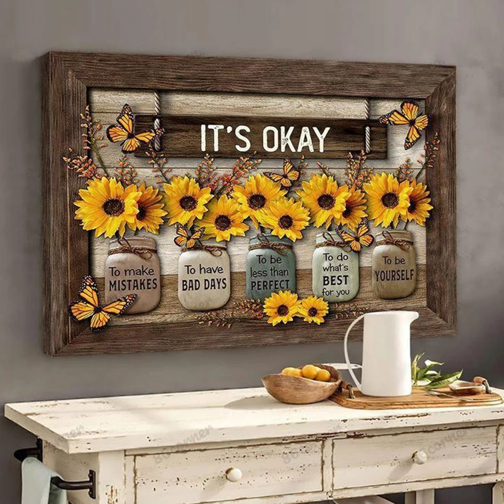 

Butterfly Sunflower Wall Art Painting Creative Framed Ornament for Home Living Room Bedroom Decoration Stock Home Decor