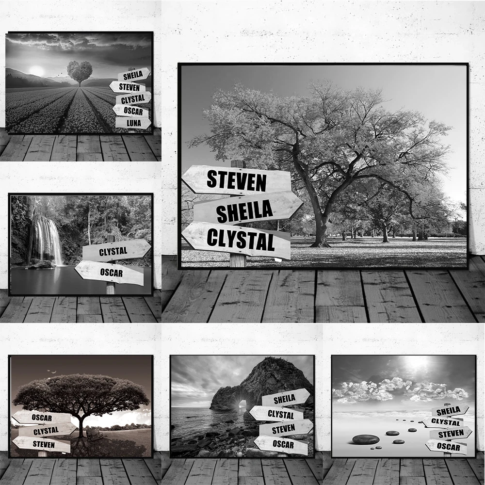 

Black And White Custom Canvas Painting Wall Art Customization Name Road Sign Posters And Prints Modern Pictures Gifts Home Decor