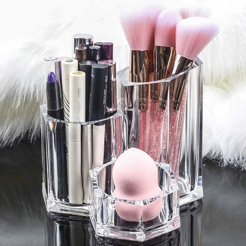 

3-Slot Cosmetics Makeup Brushes Organizer Brush Lip Gloss Holder Dresser Bathroom Makeup Tools Acrylic Cosmetic Storage Box