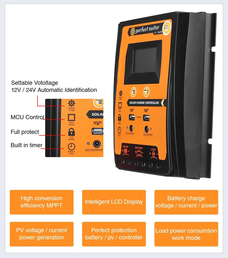 Контроллер заряда солнечной батареи PowMr Mppt + PWM 12 В 24 30 А 50 70 | Строительство и