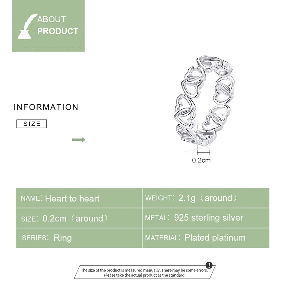 

VOROCO Ring 925 Sterling Silver Heart to heart Wedding Rings for Women FIne Finger Ring Engagement Jewelry Anel BNR163