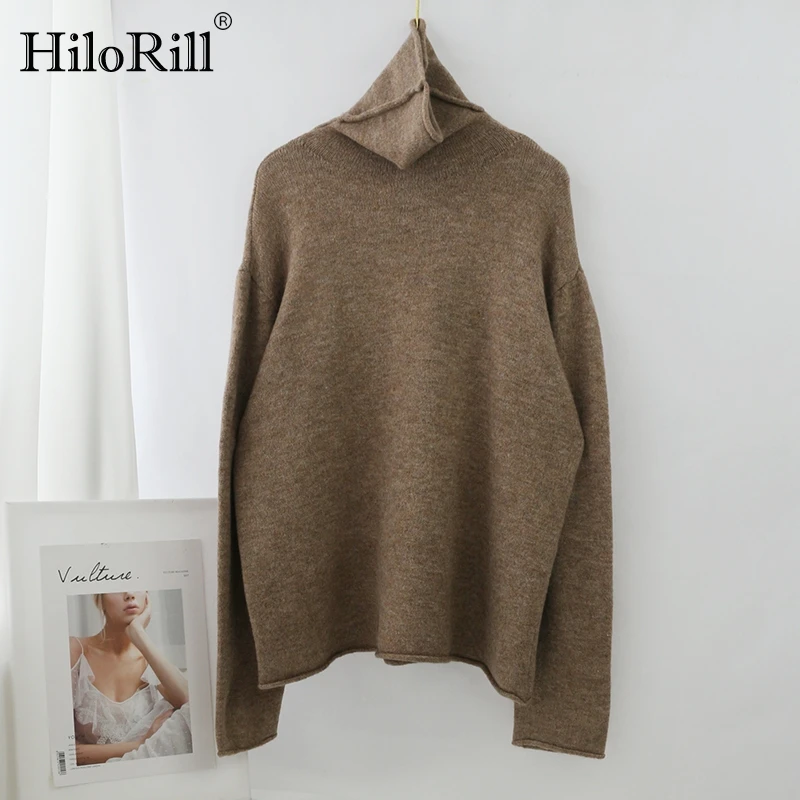 

HiloRill Autumn Winter Turtleneck Sweater Women Batwing Long Sleeve Casual Pullover Solid Basic Jumper Sweaters Pull Femme