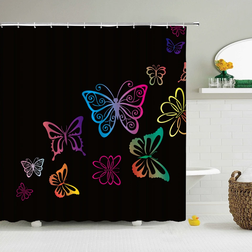 Занавеска для душа с 12 крючками водонепроницаемая моющаяся ткань 3D-принтом