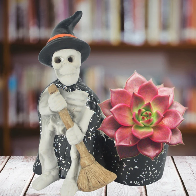 

Halloween Witch Skull Flower Pot Indoor Plant Pots Creative Festival Halloween Party Home Decor Flower Gardening Pots