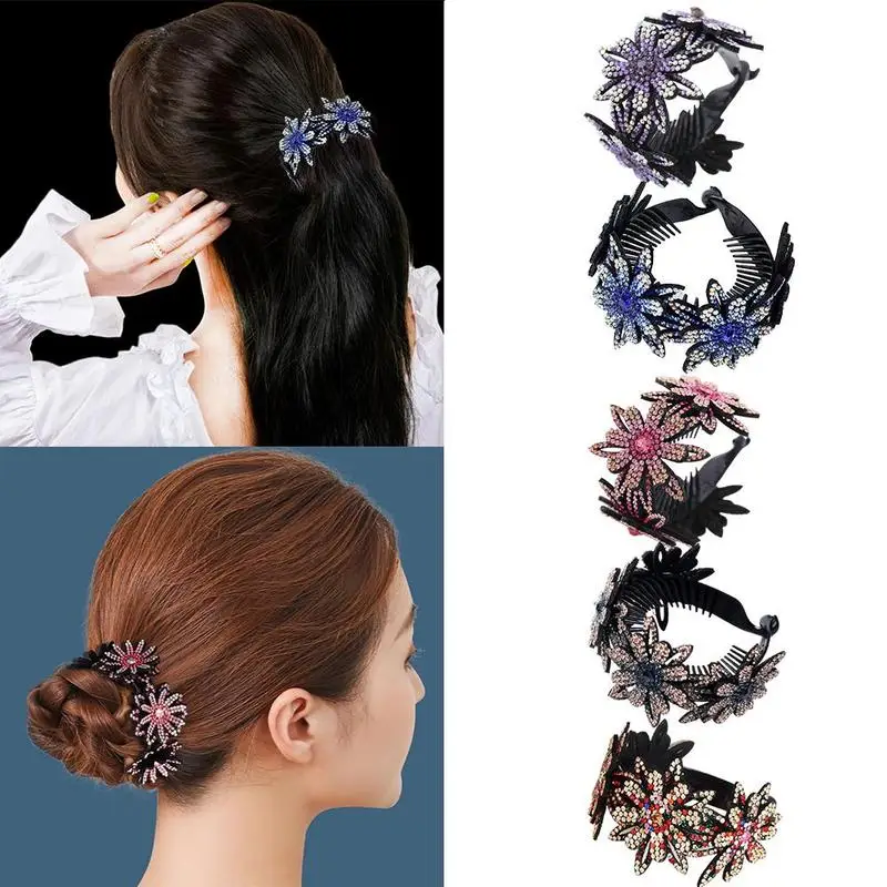 

Rhinestone flower catch clip horsetail buckle side Rhinestones Hair Accessories Clip Girl wedding Jewelry Clip Hair Duckbil S1U8