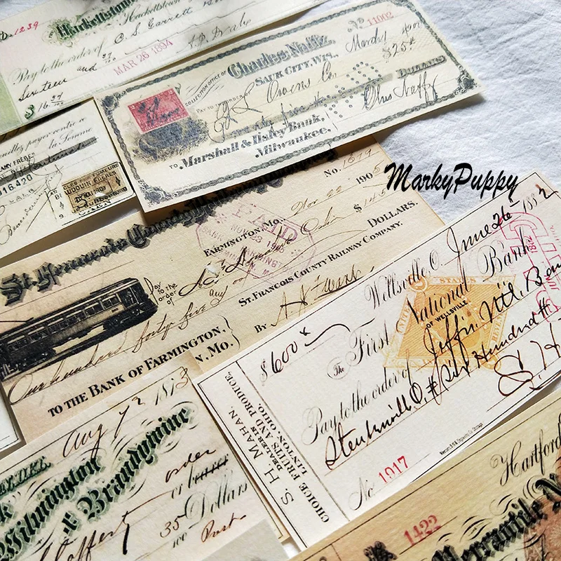 

15 Sheets Retro Ticket Vintage Antique Cheque Bullet journal Material Paper Deco DIY Diary Planner Album Scrapbooking Stickers