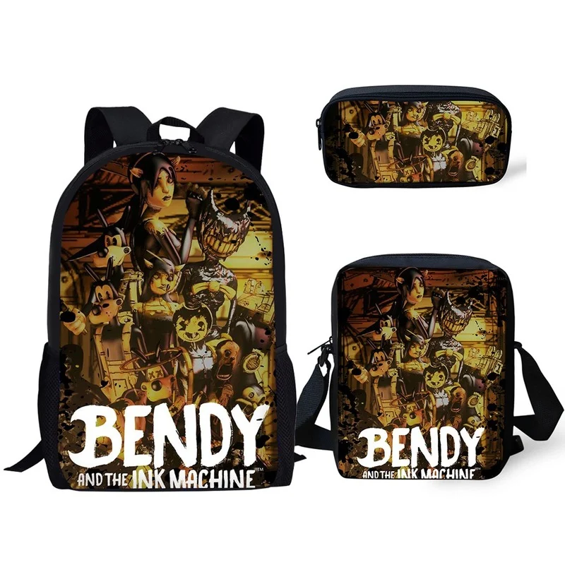 

New Hot 3PCs/Set Children's School Backpack Cartoon Bendy-Ink-Machine-Game Design Pattern School Bags Teenagers Book-Bags Set