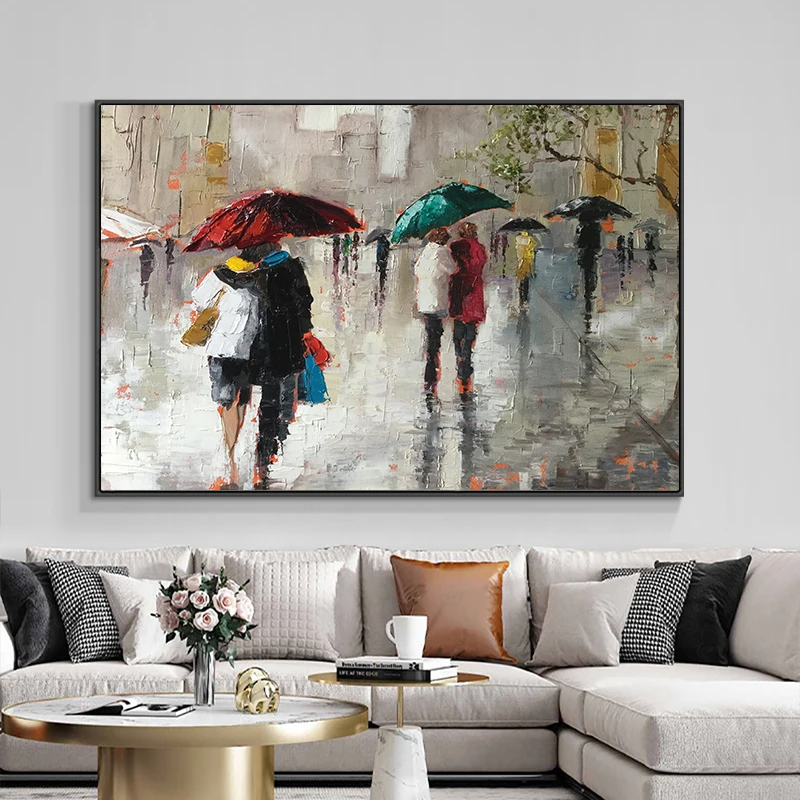 

Rainy Street Oil Painting Printed on Canvas Wall Art Canvas Painting Posters and Print Nordic Picture For Living Room Home Decor