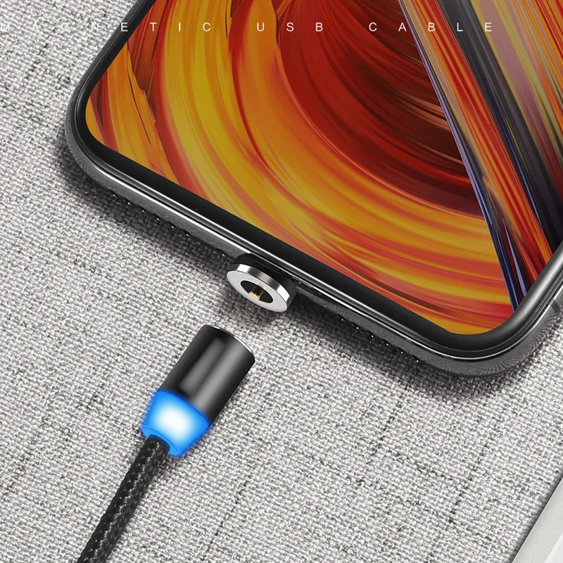 Магнитный кабель Micro USB в нейлоновой оплетке зарядное устройство со светодиодной