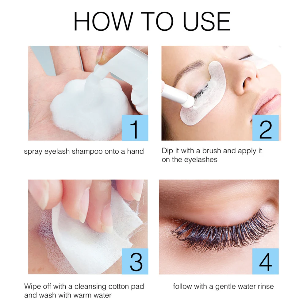 

New Eyelash Shampoo 50ml with Brush Mascara Wand Eyelashes Tools Cleansing Eyelashes Extension Mousse Foam Eyelash Cleaner