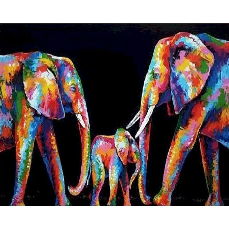 

family Paintings By Numbers elephants Acrylic Canvas Drawing animals Picture Wall Decor Home Frame Artwork Gatyztory Diy Kit