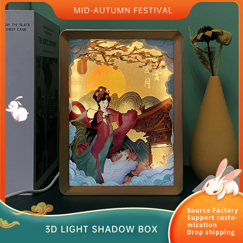 

Wedding Shadow Box Frame Night Lights Led Usb Paper Cut Light Box Retro Style Moon Fairy Lights Wall Art Bedroom Decoration