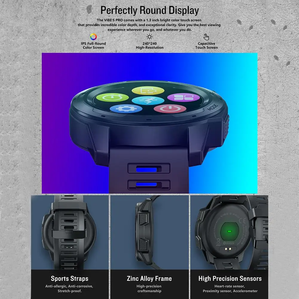 

Zeblaze VIBE 5 PRO Color Touch Display Smartwatch Heart Rate Multi-sports Tracking Smartphone With Notifications WR IP67 Watch
