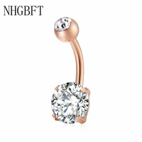 nhgbft round belly button rings for women surgical piercing body jewelry multicolor cz navel piercing dropshipping