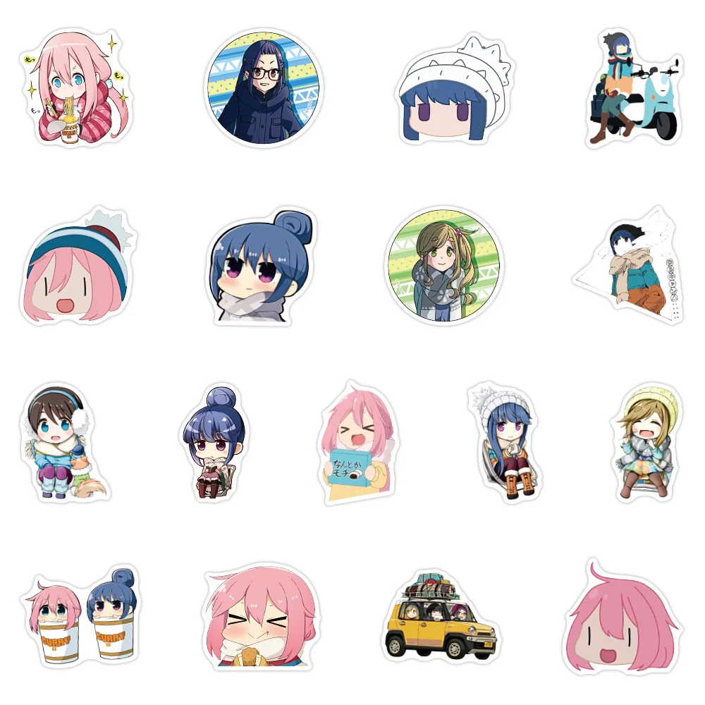 Pegatinas de Anime para campamento, adhesivos Kawaii Shima Rin y Nadeshiko impermeables, pegatina para ordenador port&aacute;til, monopat&iacute;n, 50 Uds.-2