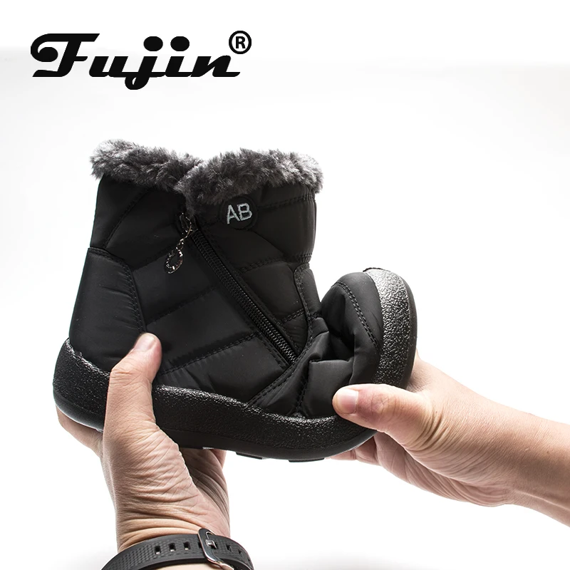 Fujin Winter Boots Women Waterproof Velvet Cotton Warm Female Zip Large Size Casual Ladies Snow | Обувь