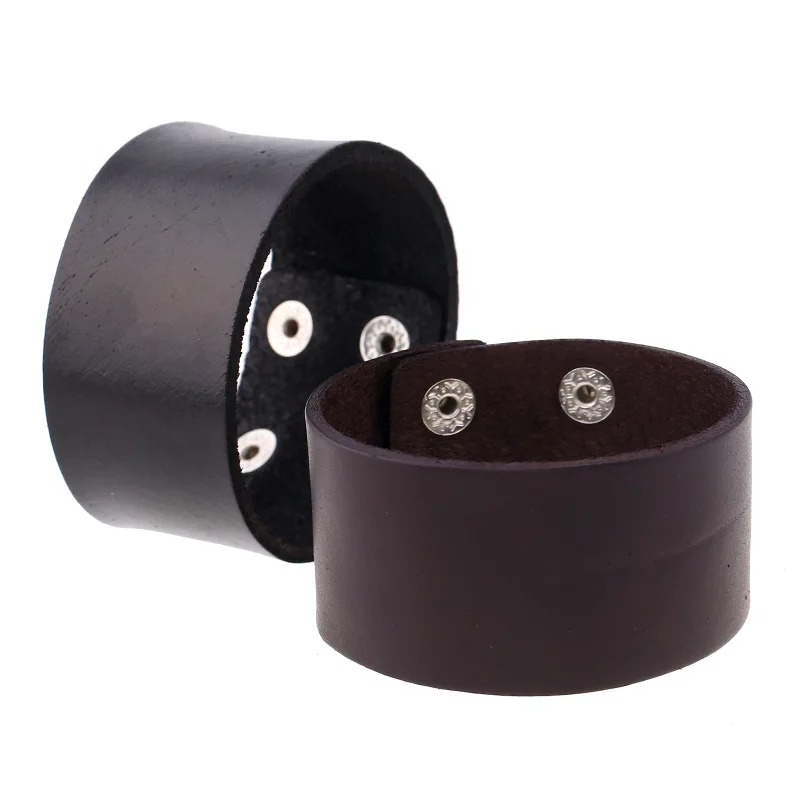 

New Vintage Single Layer Leather Wide Wristband Adjustable Cuff Bangles for Men Women Punk Bracelets Jewelry Gifts