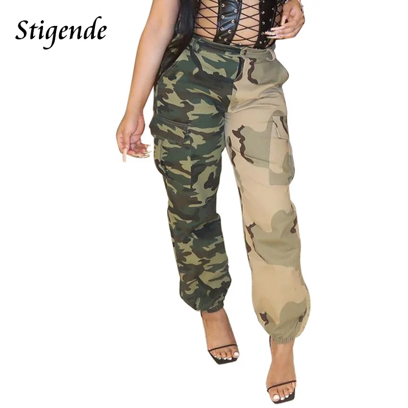 

Stigende для женщин повседневные камуфляжные свободные штаны с большими карманами модный пэчворк с карманами штаны миди талией Полная Длина ар...