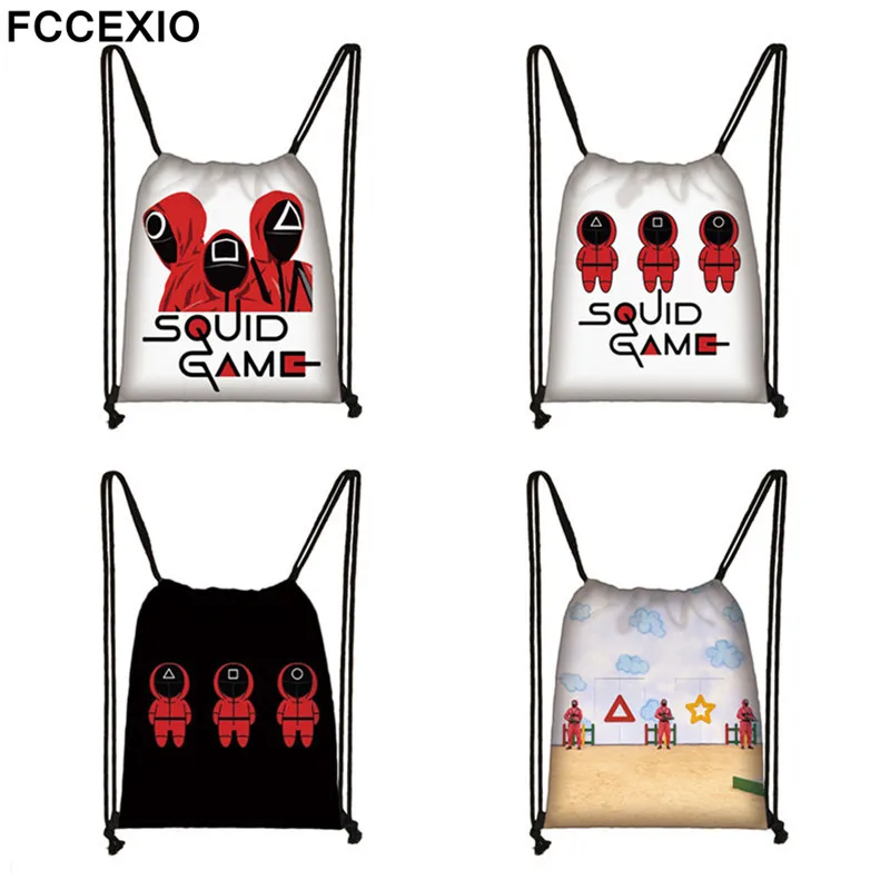 

FCCEXIO Fashion Squid Game Drawstring Backpack Oxford Cloth Bag For Gym Shopping Sports Home Storage Bag Squid Game Backpack