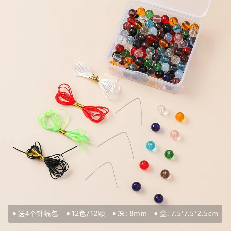 

Box of mixed color glass crystal beads needle thread kit diy making 8mm round loose beads multi-color wholesale