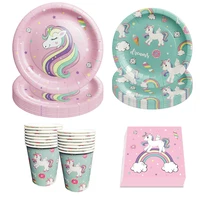 rainbow unicorn disposable tableware unicornion plates cups unicorn kid one 1st 2 3 happy birthday party decor baby shower girl