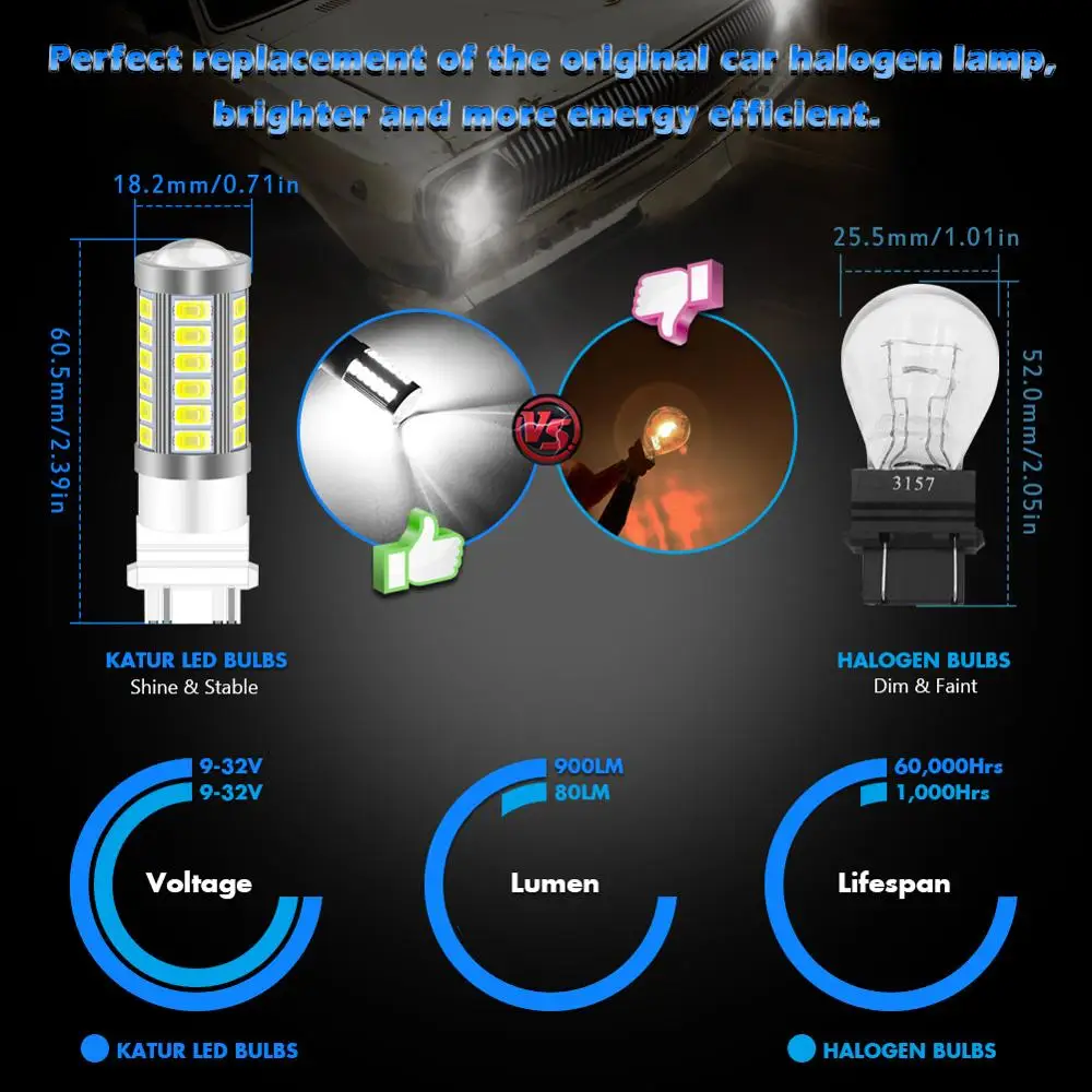 Katur 2 шт. 5630 SMD 3157 3156 4157 3057 светодиодная Автомобильная фара 33 светодиодные лампы для
