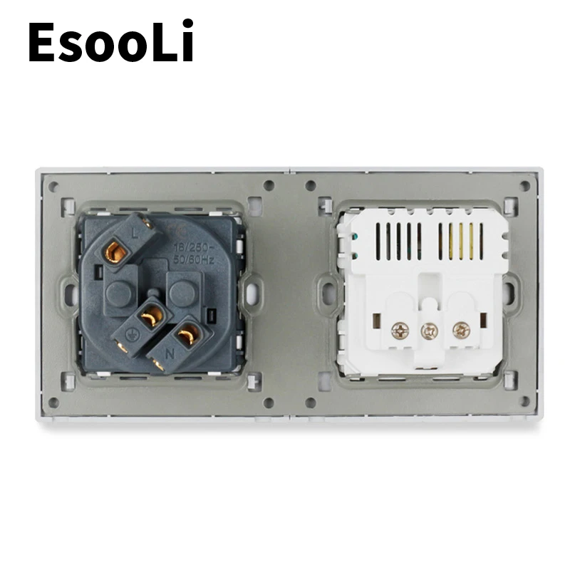 Esooli черная настенная розетка стандарта ЕС роскошная стеклянная панель с 2