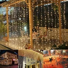 Рождественская светодиодсветильник гирлянда-занавес, 220 В, гирлянда водопад шт., для вечерние, свадьбы, бара, Новогоднего декора