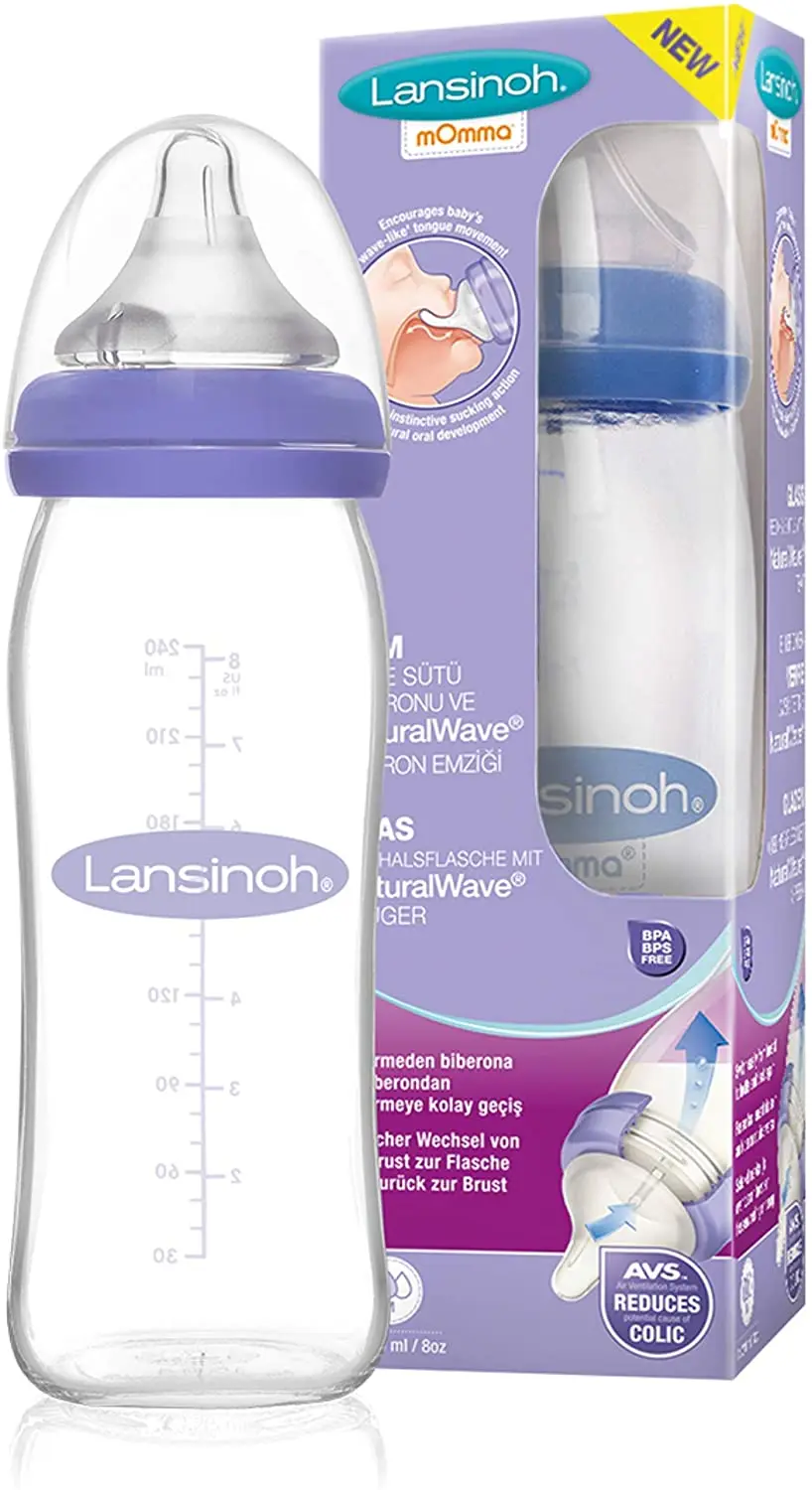 

Lansinoh mOmma NaturalWave with breast milk baby bottle nipple 240 mL medium flow nipple soft silicone breast